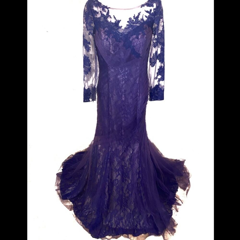 NWT VM Collection by Mori Lee Floral Lace Overlay 3/4 Sleeve Formal Gown, 10